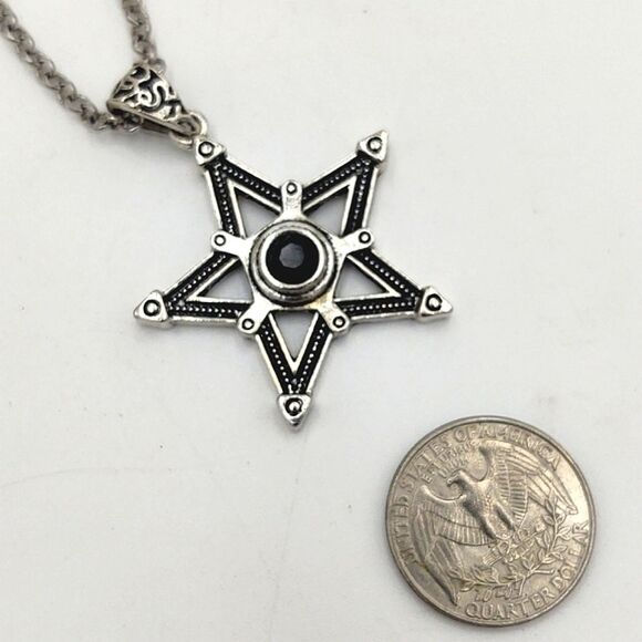 Stainless Steel Five Point Star Pendant with Black Crystal Necklace - Picture 4 of 6